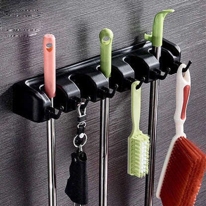 Wall Mounted Brush Storage Rack Broom Hanger Mop Holder Kitchen Organizer Black