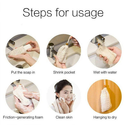 2PCS Flax Foaming Net Soap Saver Bag Pouch Drawstring Soap Exfoliating Bags