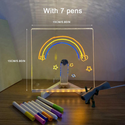 Illuminated Drawing Board LED Note Board 7 Coloured Pens Acrylic Dry Erase Small