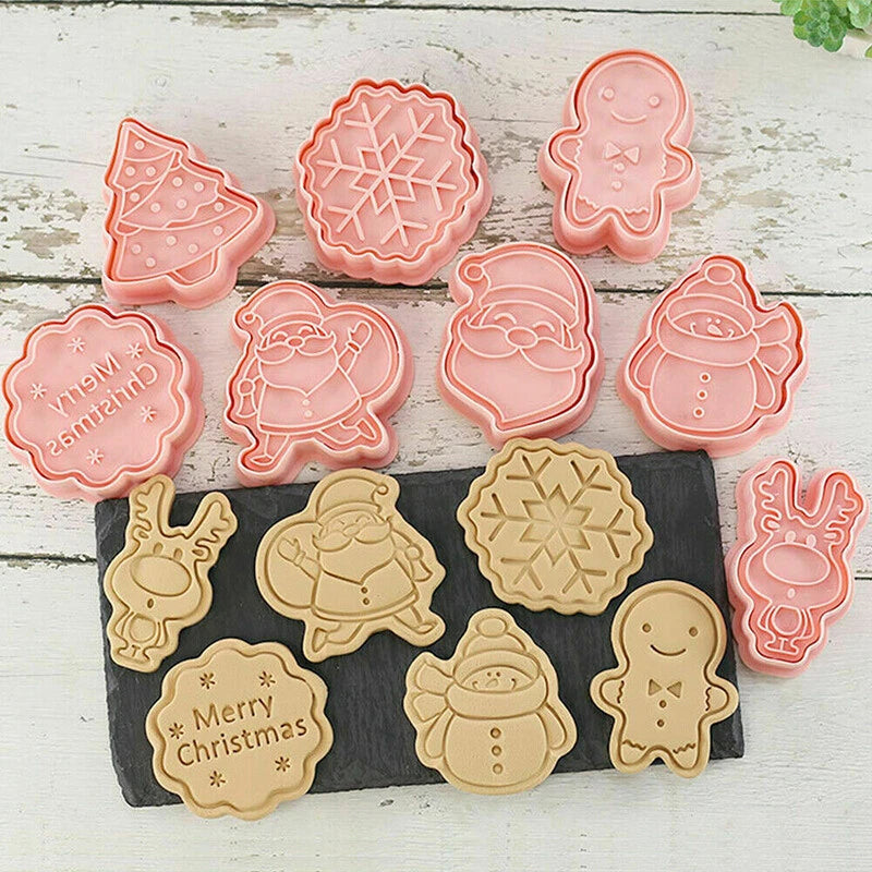 3D Biscuit Decorating Mold Baking Mould Christmas Cartoon Cookie Cutter 8pcs