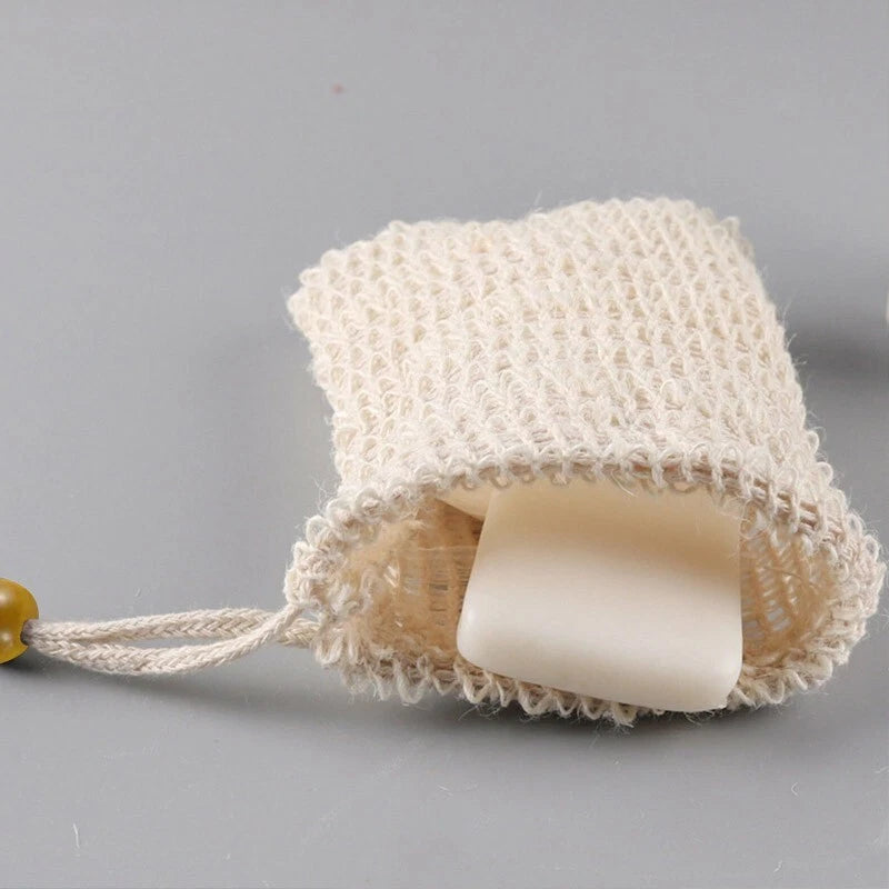 2PCS Flax Foaming Net Soap Saver Bag Pouch Drawstring Soap Exfoliating Bags