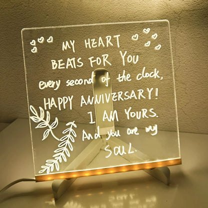 Illuminated Drawing Board LED Note Board 7 Coloured Pens Acrylic Dry Erase Small