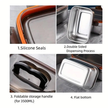 3500ml Food Storage Meal Prep Crisper Container Stainless Steel Lunch Box