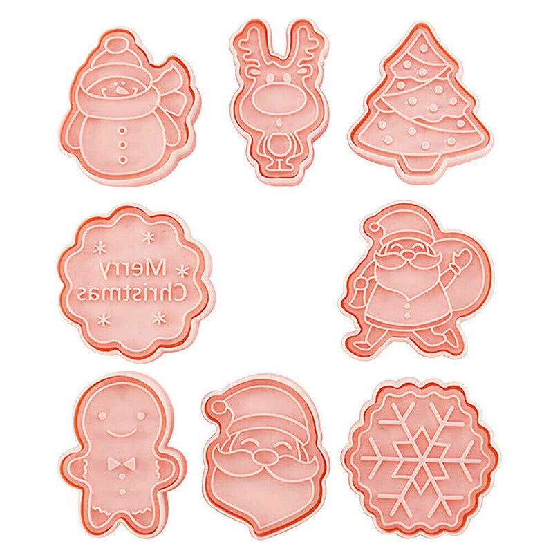 3D Biscuit Decorating Mold Baking Mould Christmas Cartoon Cookie Cutter 8pcs