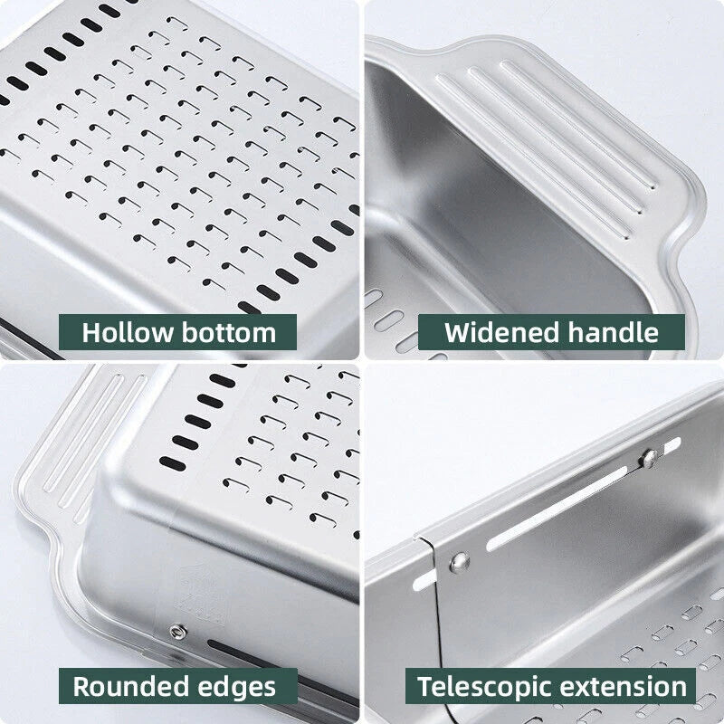 Kitchen Storage Rack Adjustable 304Stainless Steel Retractable Sink Drain Basket