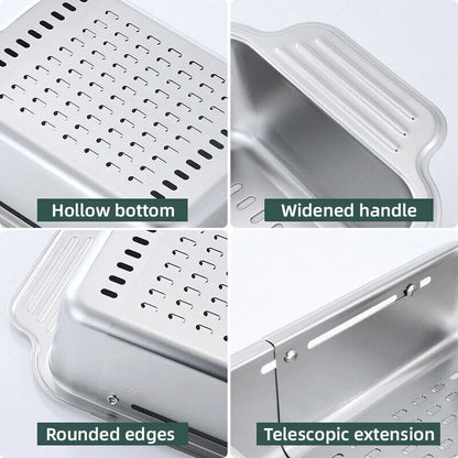 Kitchen Storage Rack Adjustable 304Stainless Steel Retractable Sink Drain Basket