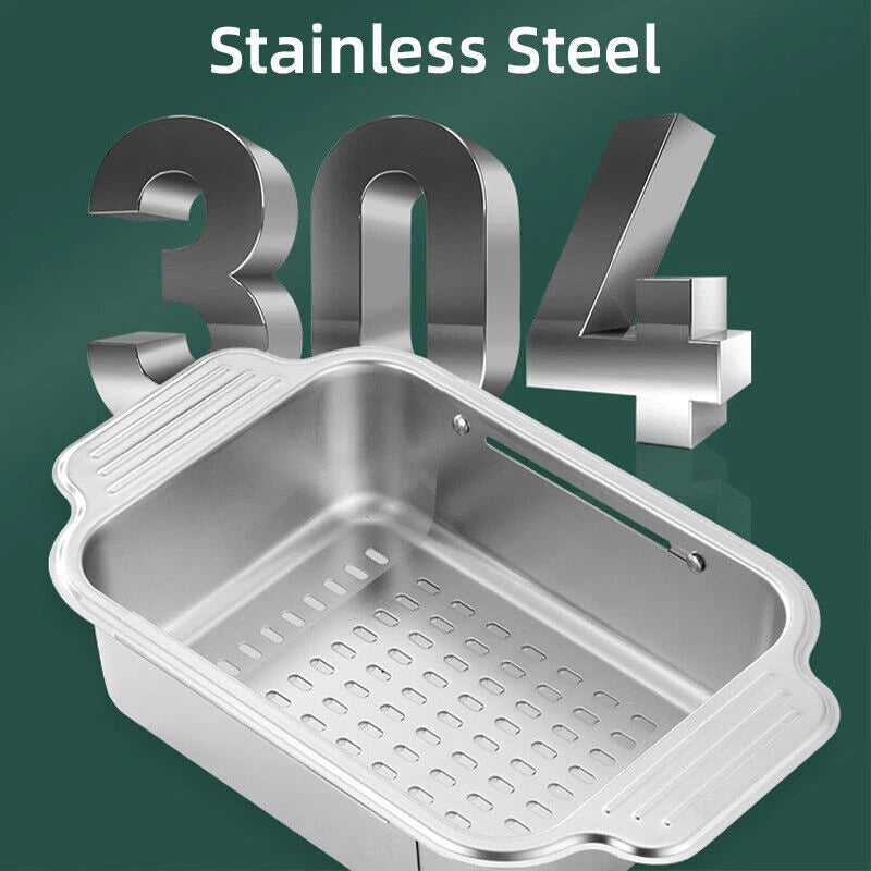 Kitchen Storage Rack Adjustable 304Stainless Steel Retractable Sink Drain Basket
