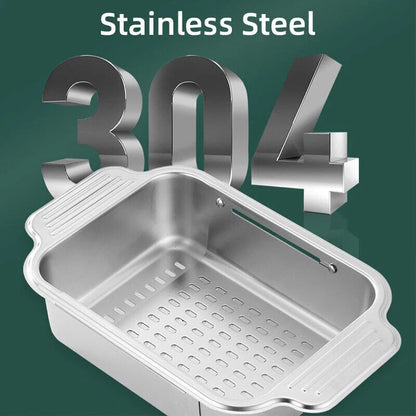 Kitchen Storage Rack Adjustable 304Stainless Steel Retractable Sink Drain Basket