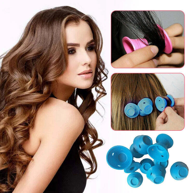 10PCS DIY Magic Silicone Soft Rollers Care Heatless Hair Curlers Clip Blue