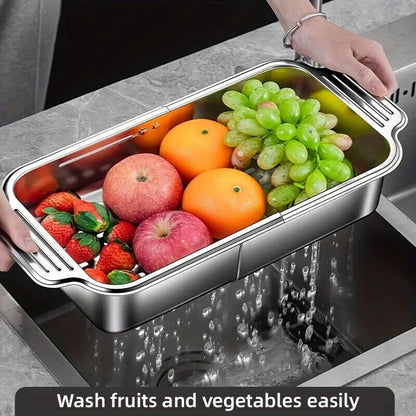 Kitchen Storage Rack Adjustable 304Stainless Steel Retractable Sink Drain Basket
