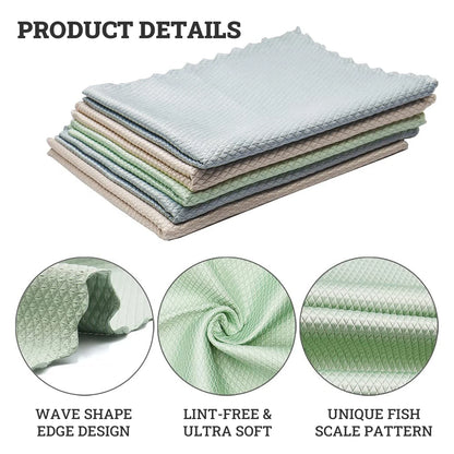 5pcs Magic Rag Assorted Nano Scale Streak-Free Glass Cleaning Cloth Large