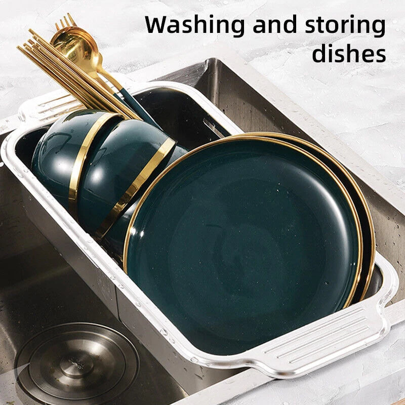 Kitchen Storage Rack Adjustable 304Stainless Steel Retractable Sink Drain Basket
