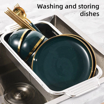 Kitchen Storage Rack Adjustable 304Stainless Steel Retractable Sink Drain Basket