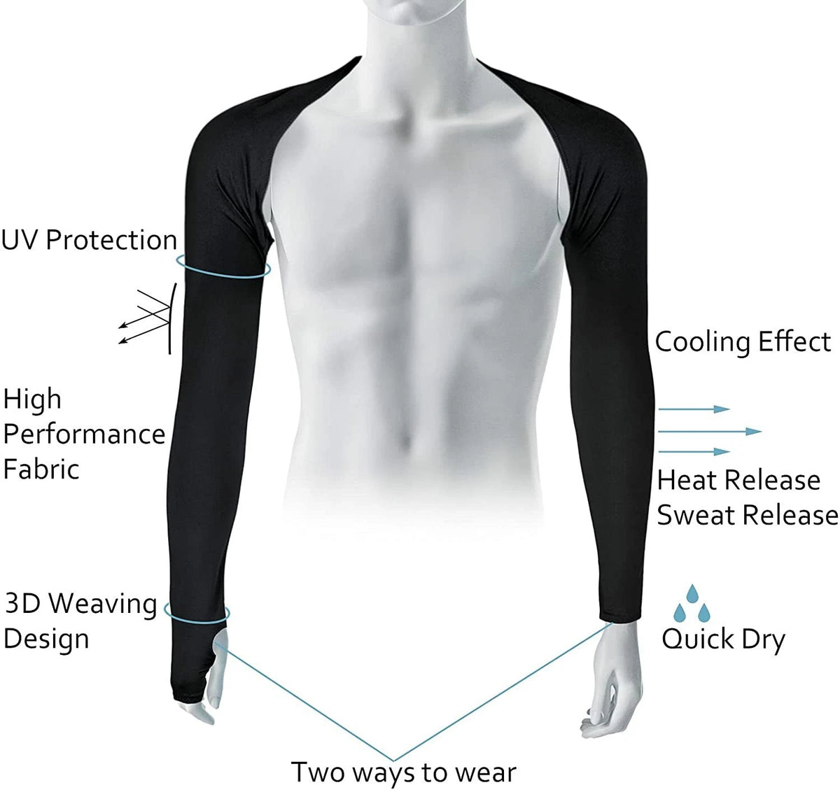 Arm Cooling Shawl Finger Hole UV Sleeves Sun Protection Women Outdoor Black