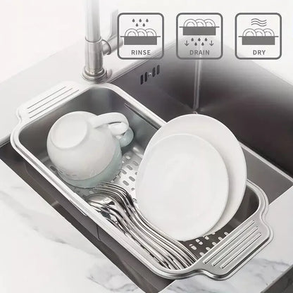 Kitchen Storage Rack Adjustable 304Stainless Steel Retractable Sink Drain Basket