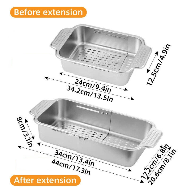 Kitchen Storage Rack Adjustable 304Stainless Steel Retractable Sink Drain Basket