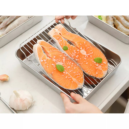 Stainless Steel Baking Pan Rack Set Deep Oven Tray Roasting Cookie Sheet