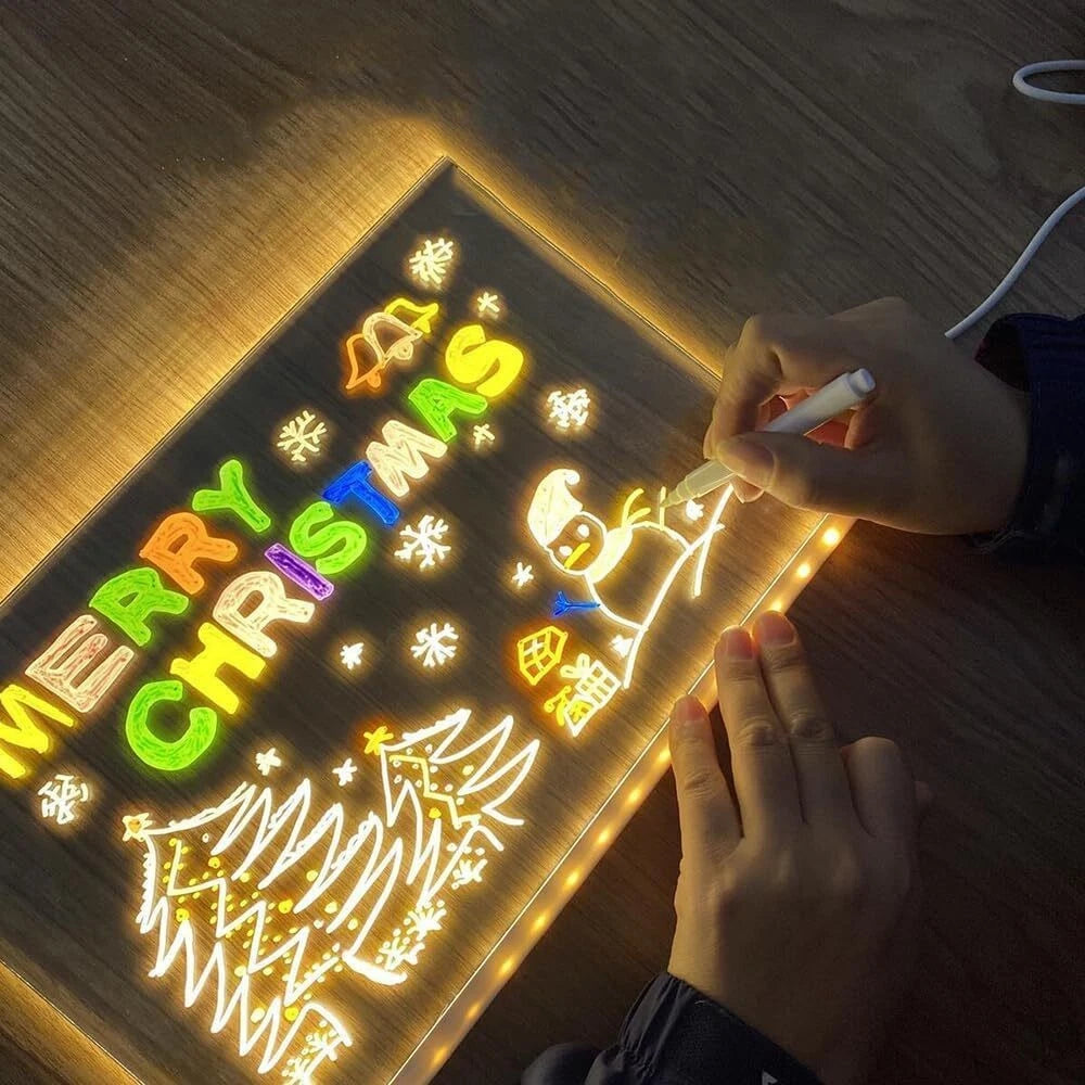 Illuminated Drawing Board LED Note Board 7 Coloured Pens Acrylic Dry Erase