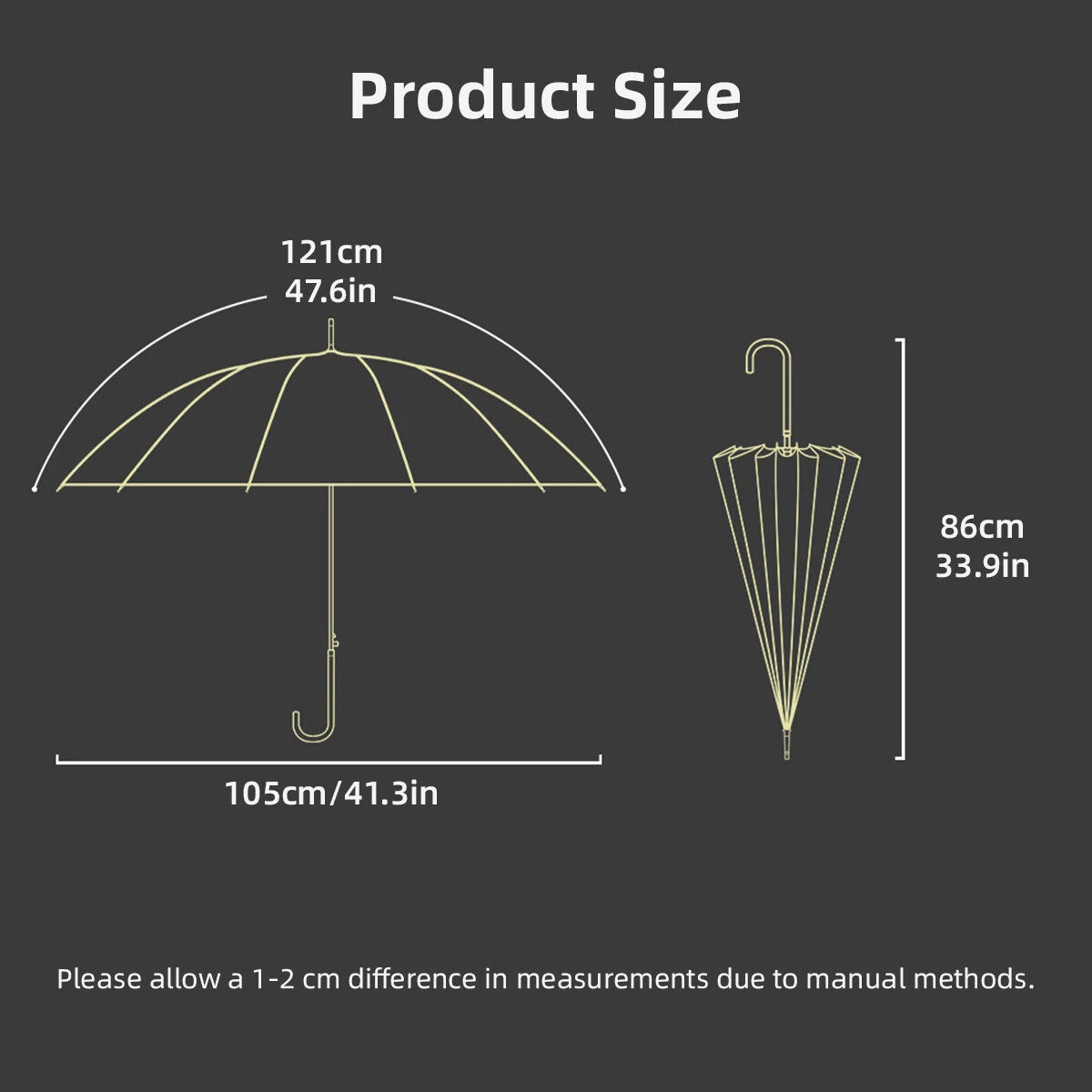 Long Handle Rain Sun Umbrella Large 16 Bone Automatic Dual Use Unisex Beige