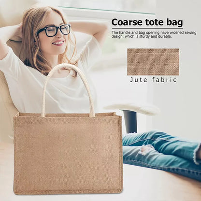 Blank Jute Beach Shopping Handbag Burlap Tote Bag Gift Handle Bags Small