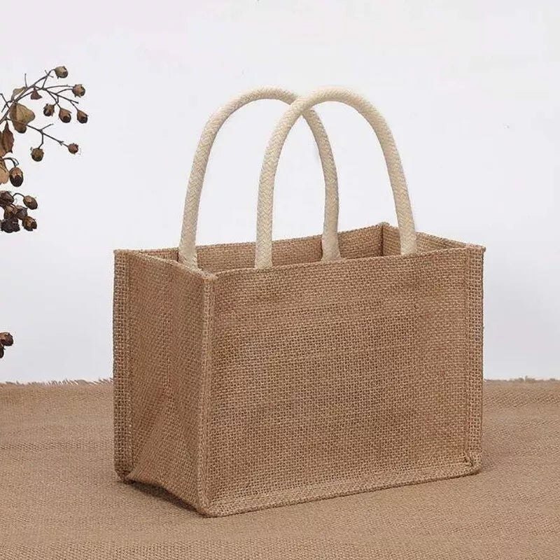 Blank Jute Beach Shopping Handbag Burlap Tote Bag Gift Handle Bags Large