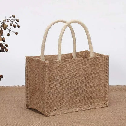 Blank Jute Beach Shopping Handbag Burlap Tote Bag Gift Handle Bags Small