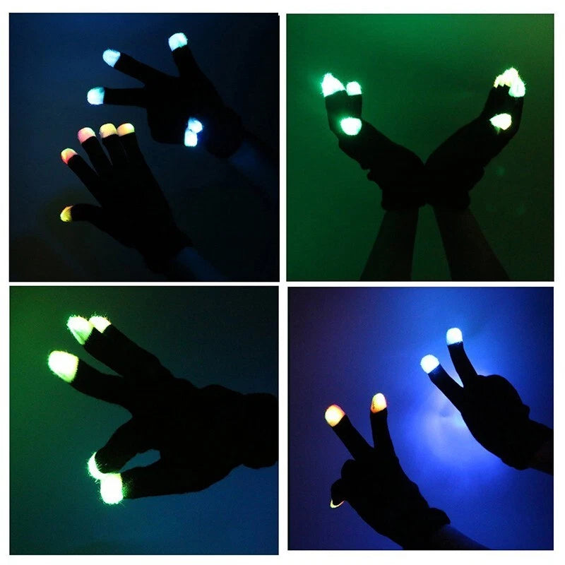 1 Pair Rave Party Glow Games Night Mode Glove Rainbow Flow LED Light Black Glove
