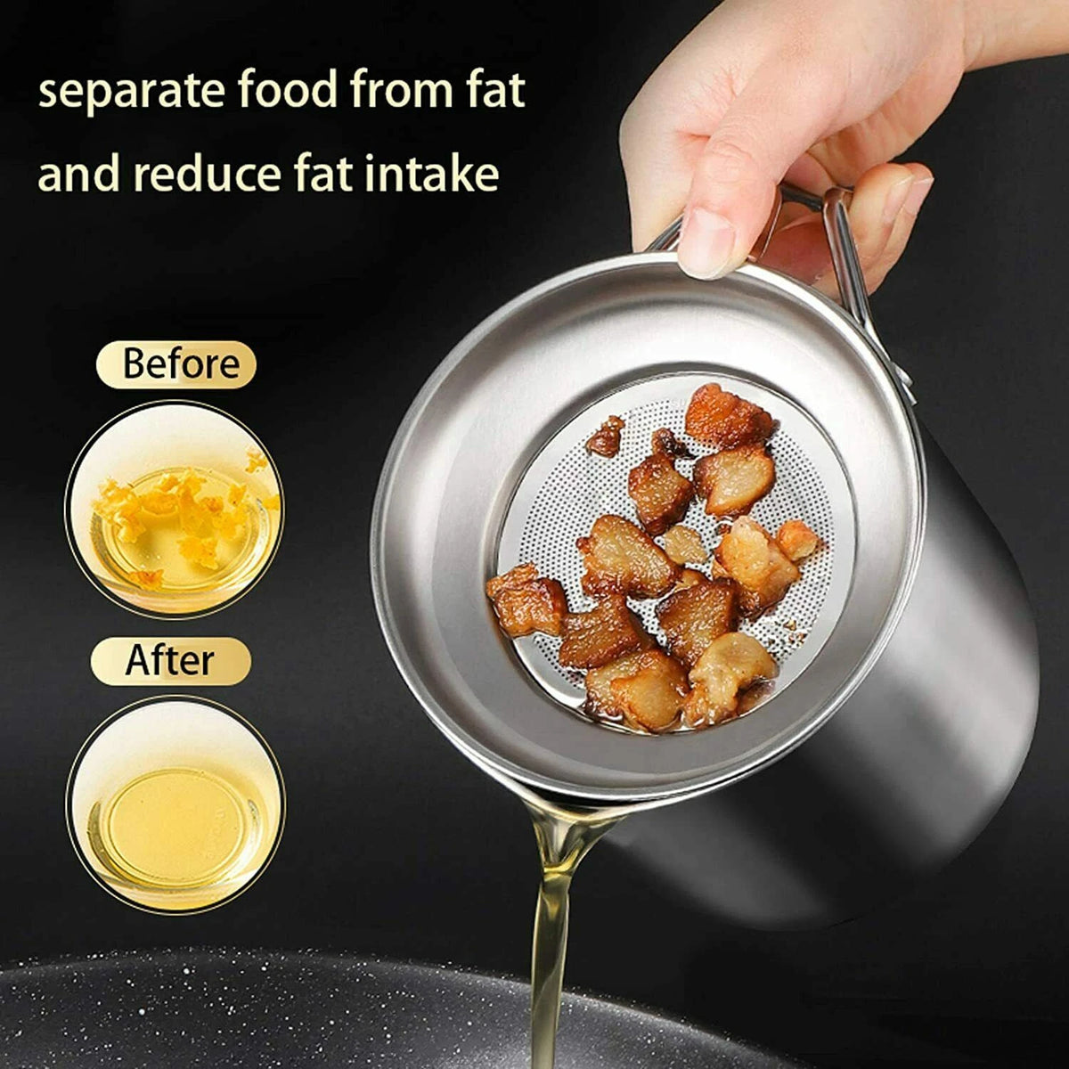 Cooking Soup Grease Strainer Separator 1.8L Stainless Steel Oil Filter Pot