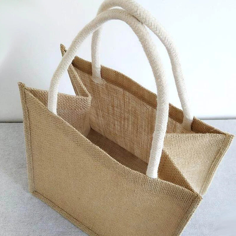 Blank Jute Beach Shopping Handbag Burlap Tote Bag Gift Handle Bags Large