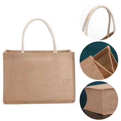 Blank Jute Beach Shopping Handbag Burlap Tote Bag Gift Handle Bags Small