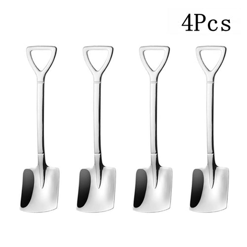 Retro Shovel Spoons Set Stainless Steel Kitchen Portable Cutlery Tools 4pcs