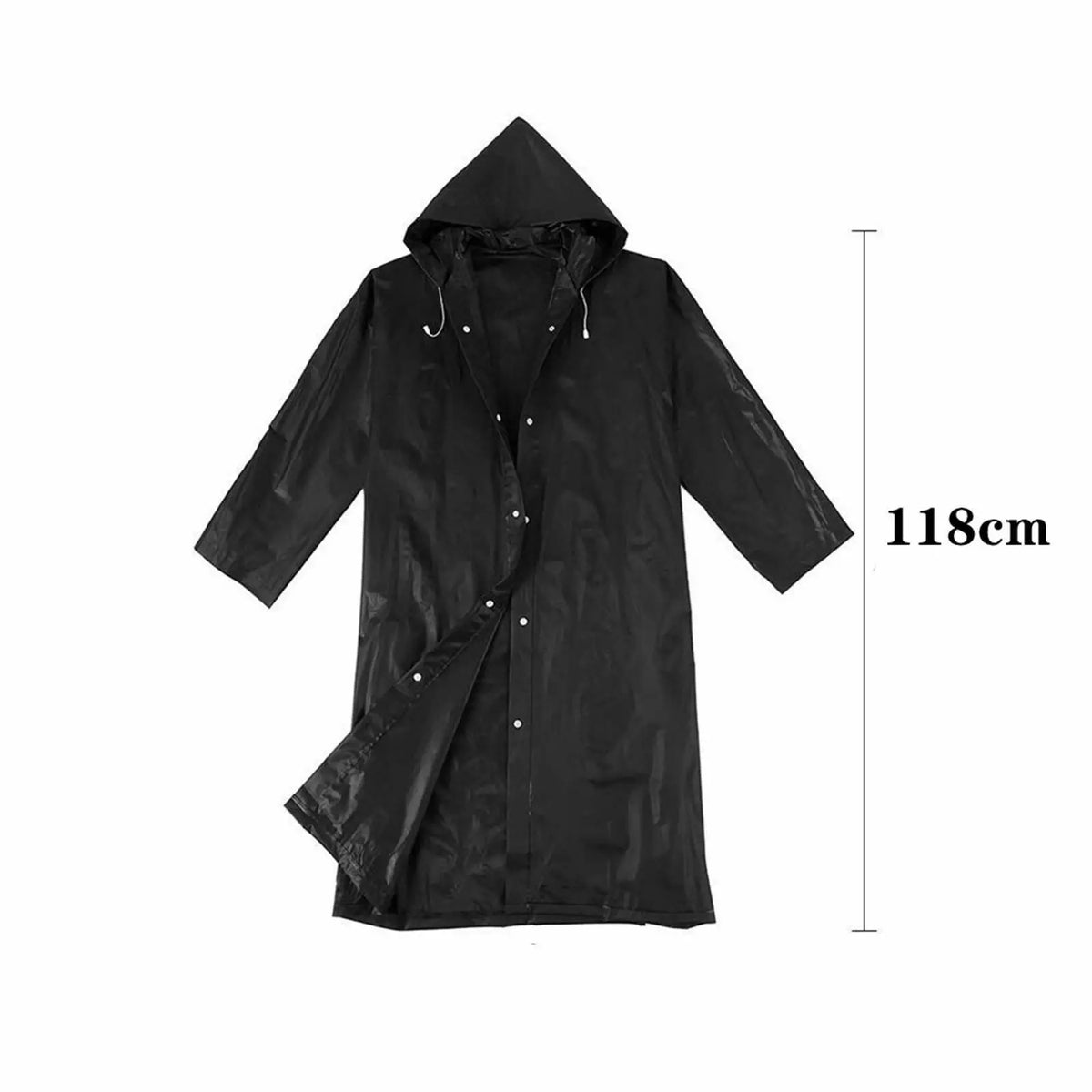 Mens Womens Long Hooded Raincoat Black Waterproof Jacket EVA Rainwear