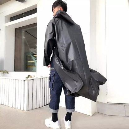 Mens Womens Long Hooded Raincoat Black Waterproof Jacket EVA Rainwear