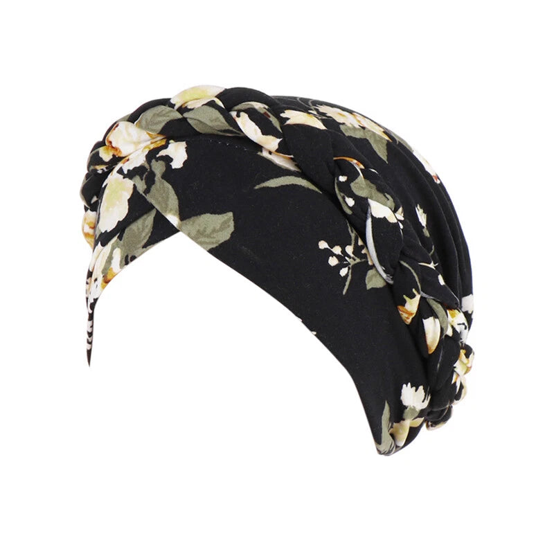 Muslim Hair Scarf Turban Head Wrap Women's Floral Chemo Cap Cancer Hat Black
