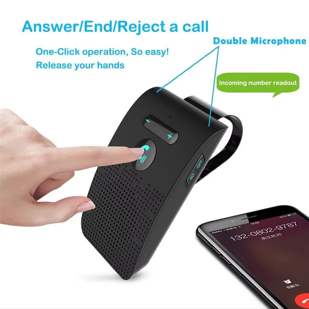 Handsfree Car Kit Speaker Phone Sun Visor Clip Wireless Car Bluetooth Black