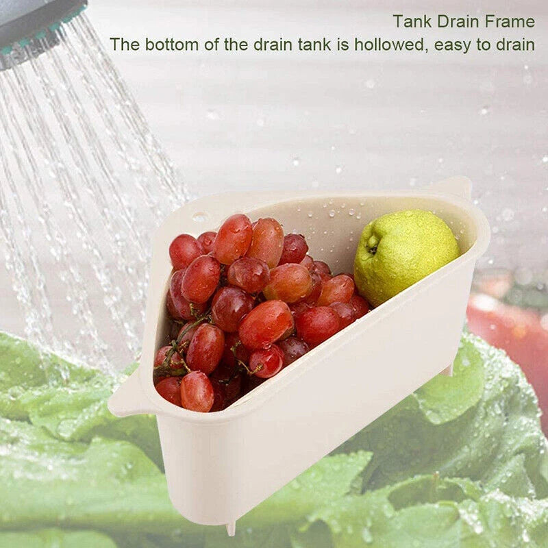 Kitchen Rack Shelf Holder Triangle Sink Drain Basket Strainer Organizer Beige