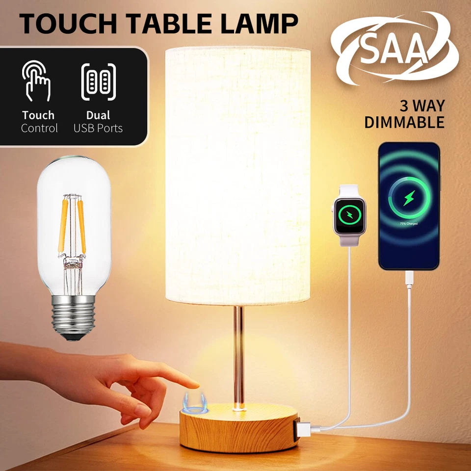 Touch Control Bedside Table Lamp for Bedroom with 3 Brightness Levels