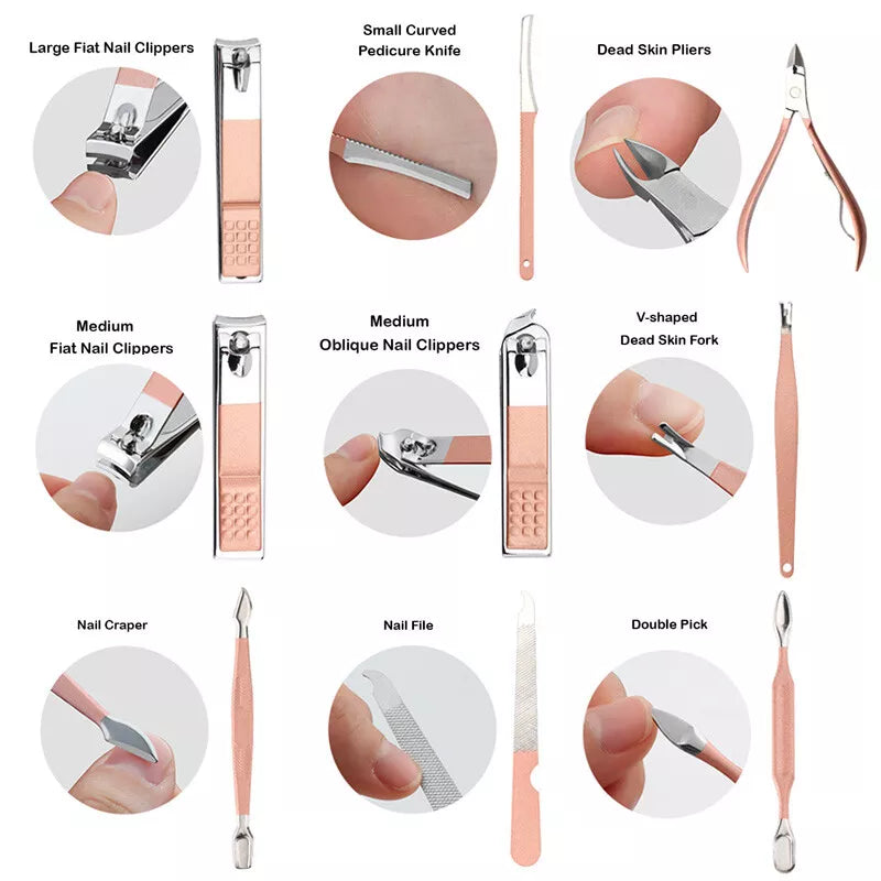 18pcs Stainless Steel Nail Grooming Clippers Tool Manicure Pedicure Kit Set