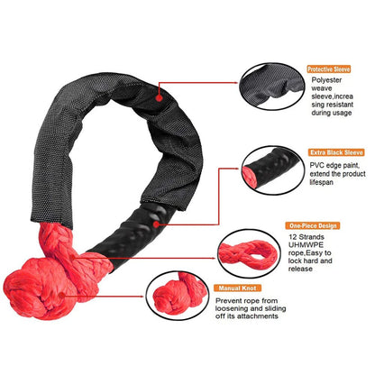2pcs Heavy Duty Dyneema Winch Rope Soft Shackle Recovery Gear 55cm