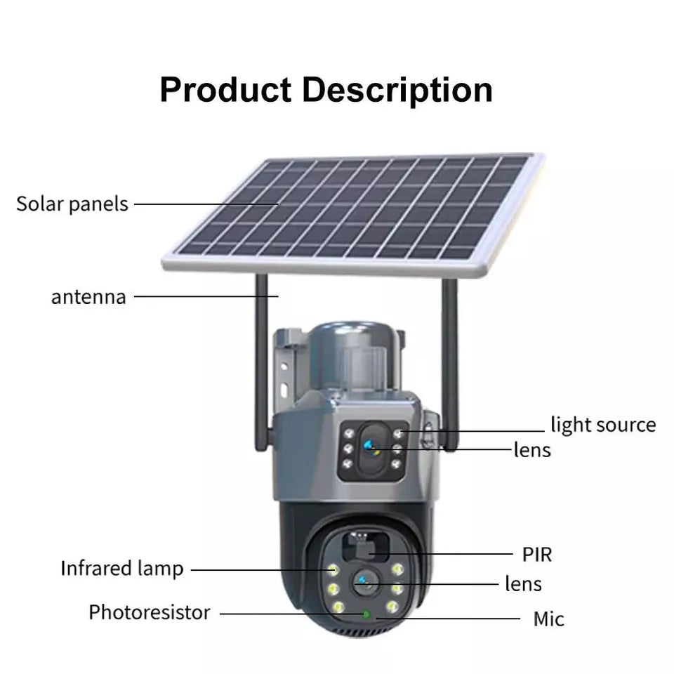 Dual Lens Home Security Camera Wireless Outdoor CCTV 4K WiFi Solar 10X Zoom PTZ