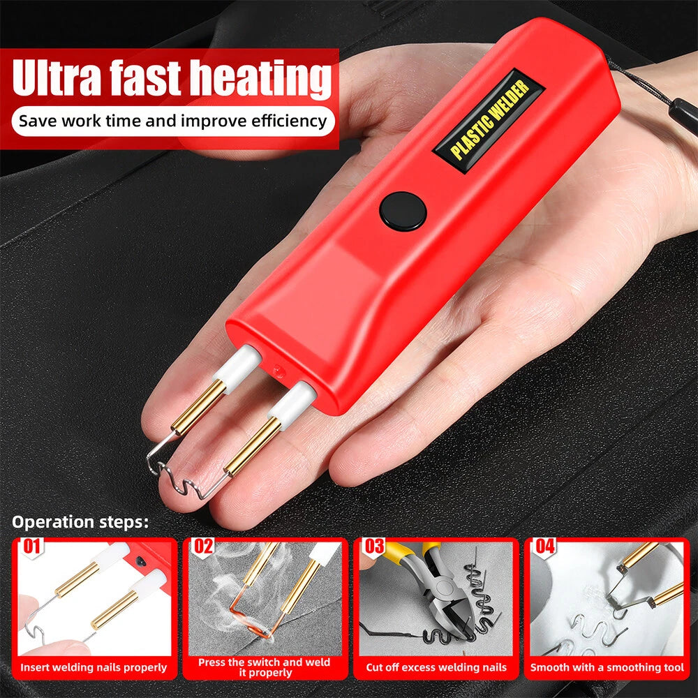 Hot Stapler Car Bumper Repair Welding Kit Cordless Plastic Welder Gun Red