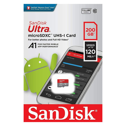 SanDisk Ultra 200GB Micro SD SDXC Card 120MB/S Mobile Tablet Memory Card Full HD