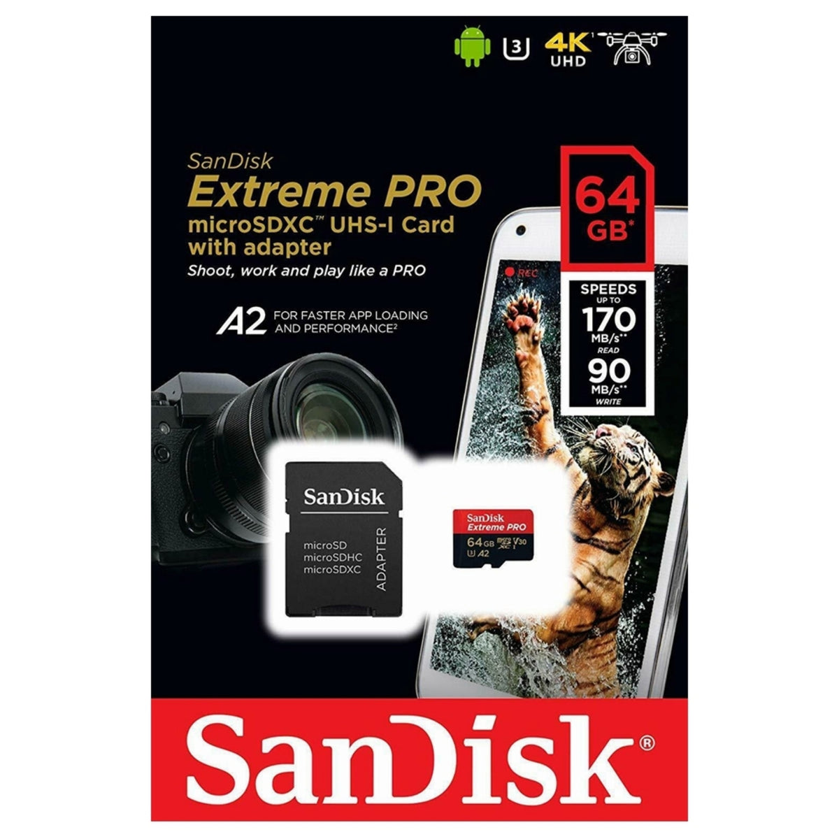 SanDisk Extreme Pro 64GB Micro SD Card 170MB/S Camera GoPro Mobile Tablet 4K UHD