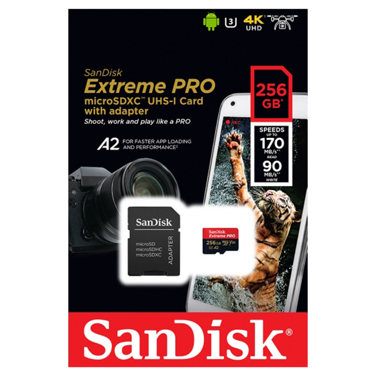 SanDisk Extreme Pro 256GB Micro SD Card 170MB/S Camera GoPro Mobile 4K UHD