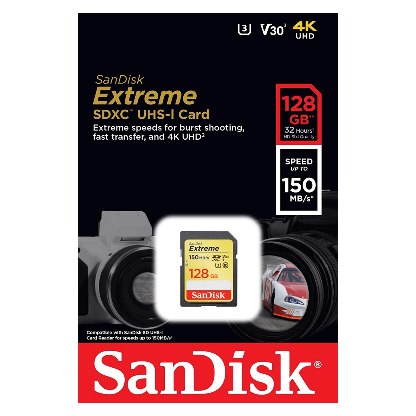SanDisk Extreme 32GB 64GB 128GB 256GB SDHC SD Camera Memory Card DSLR 4K UHD