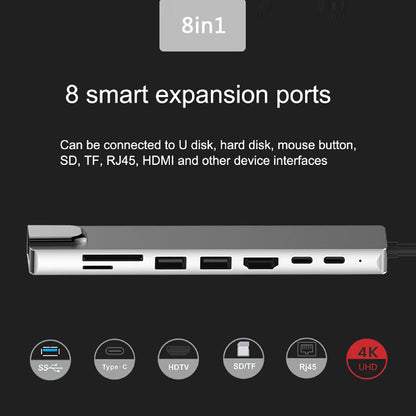 8in1 USB-C Type C HDMI Usb 3.0 Output 4K HD HUB Adapter For MacBook IPad Pro