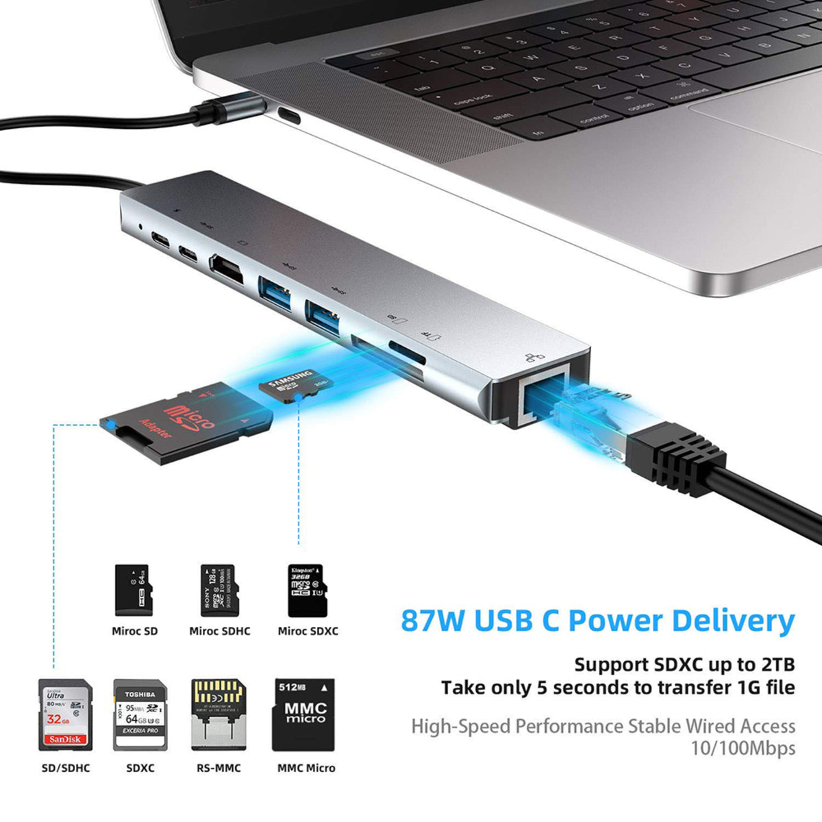 8in1 USB-C Type C HDMI Usb 3.0 Output 4K HD HUB Adapter For MacBook IPad Pro
