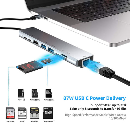 8in1 USB-C Type C HDMI Usb 3.0 Output 4K HD HUB Adapter For MacBook IPad Pro