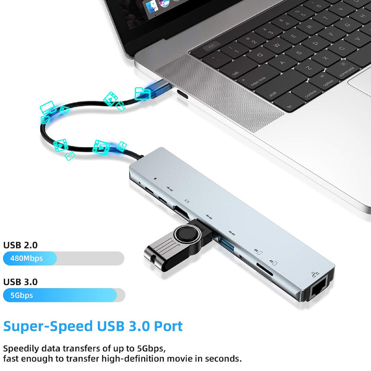 8in1 USB-C Type C HDMI Usb 3.0 Output 4K HD HUB Adapter For MacBook IPad Pro