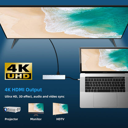 8in1 USB-C Type C HDMI Usb 3.0 Output 4K HD HUB Adapter For MacBook IPad Pro